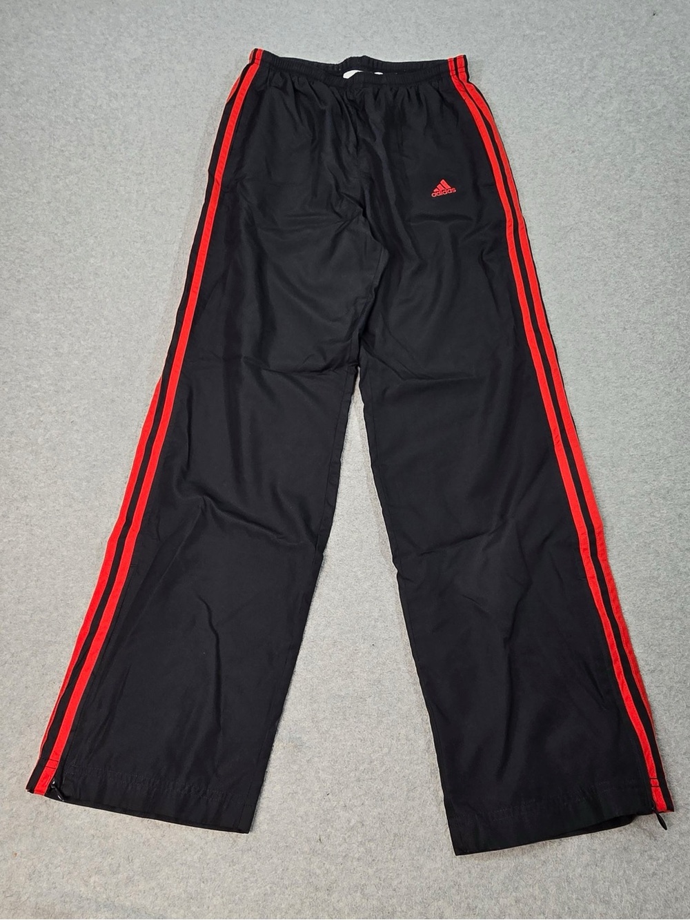 Adidas Men's Black Pants 3 Red Side Stripe Elastic Waist Size Small